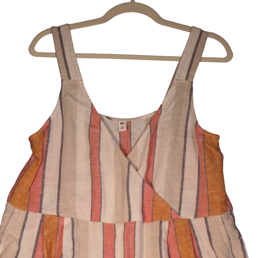 BP Jumpsuit Womens M Ivory Striped Wide Leg Pockets Linen Blend Gauzy Beachy - Picture 3 of 11